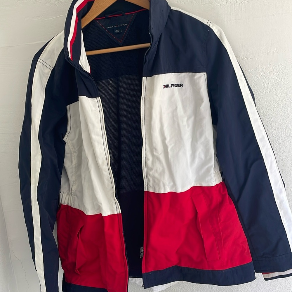 Tommy Hilfiger rain coat, red white and navy vintage inspired